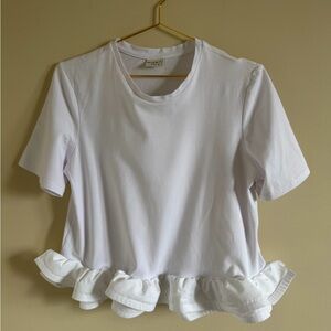 glam White Ruffle-Hem Short Sleeve Tee